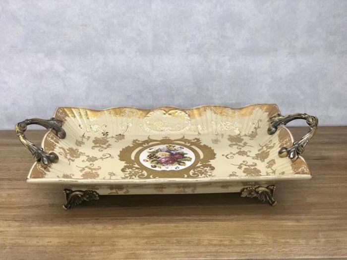ESTHETI home Diakosmitiki Piatela Porselanis Bez/Xrusi 38.5x20x8.5cm 819-00090