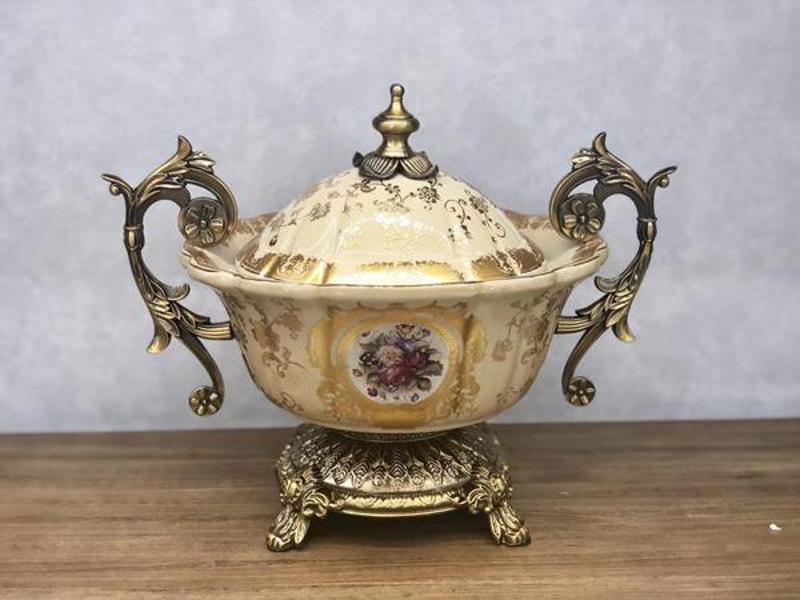 ESTHETI home Φοντανιέρα από Πορσελάνη Μπεζ/Χρυσή 35x21x