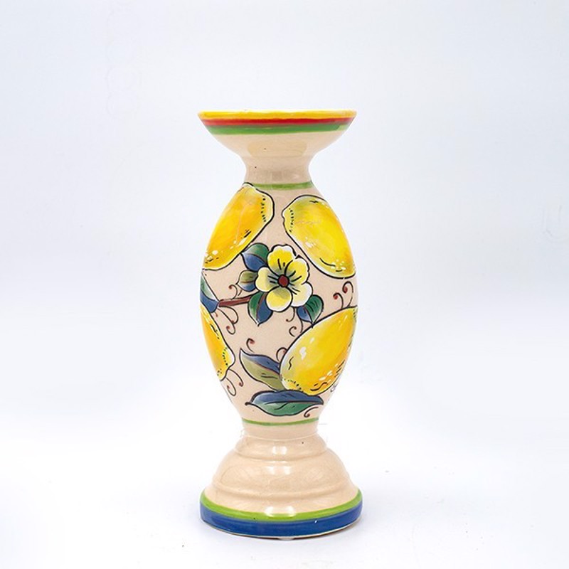 ESTHETI home Κηροπήγιο Κεραμικό Μπεζ με Λεμόνια Φ10x25c