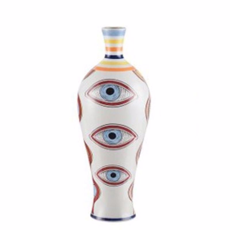 ESTHETI home Βάζο Κεραμικό Λευκό με Γαλάζια Μάτια Φ16.2