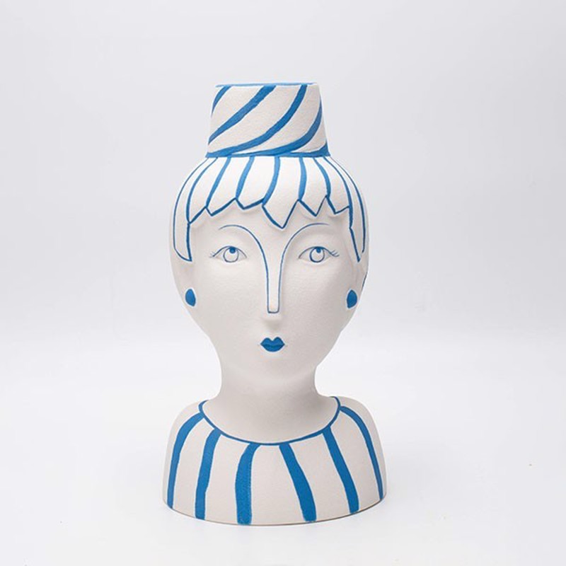 ESTHETI home - ΣΗΜΑΝΤΙΚΟ: Σε περίπτωση διαφοράς τιμής από το κατάστημα ισχύει παντα και μόνο η τιμή του καταστήματος ESTHETI home Βάζο Πρόσωπο από Πορσελάνη Λευκό/Γαλάζιο 1