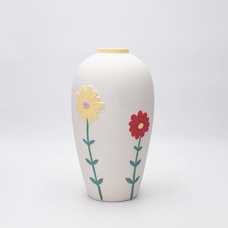 ESTHETI home Βάζο Κεραμικό Λευκό με Λουλούδια 14x7x10cm