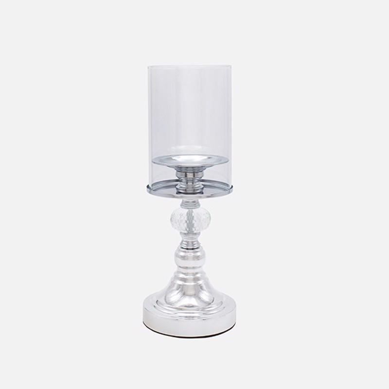 ESTHETI home Κηροπήγιο Μεταλλικό Ασημί με Γυαλί Φ11x19ε