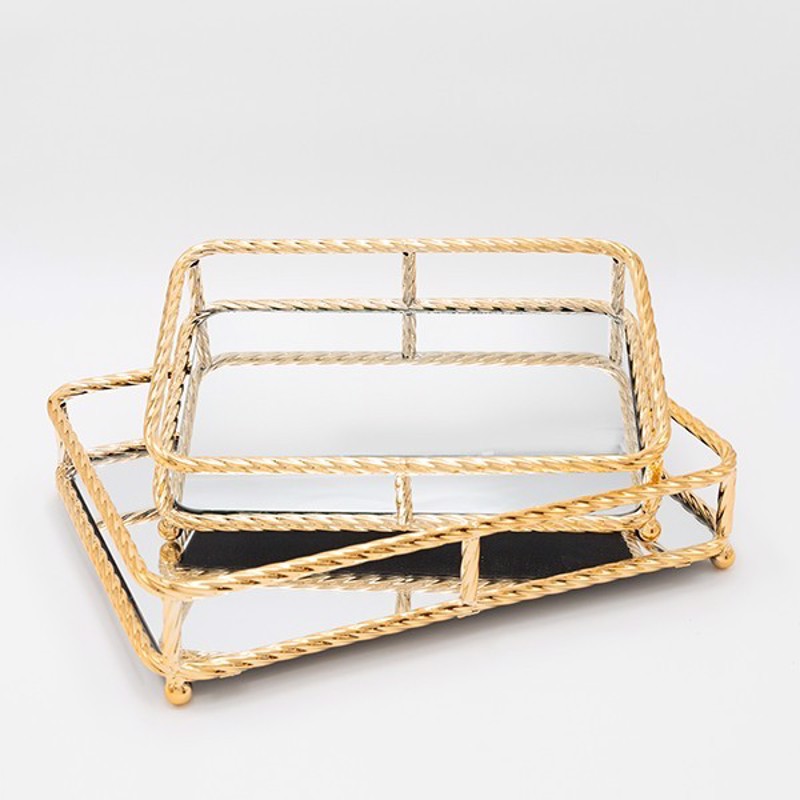 ESTHETI home Σετ των 2 Δίσκος Μεταλλικός Χρυσός με Καθρέπτη 30x20x7cm/36x26x7cm 819-00269