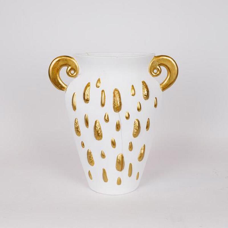 Διακοσμητικά Επιτραπέζια agiovlasitishome - ΣΗΜΑΝΤΙΚΟ: Σε περίπτωση διαφοράς τιμής από το κατάστημα ισχύει παντα και μόνο η τιμή του καταστήματος ESTHETI home Βάζο Κεραμικό Λευκό/Χρυσό 33.5x15.2x37.5cm