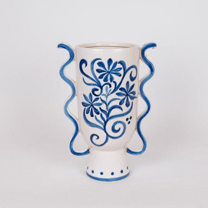 ESTHETI home Bazo Keramiko me Louloudia Ble/Lefko 22.5x14x31cm 819-00371