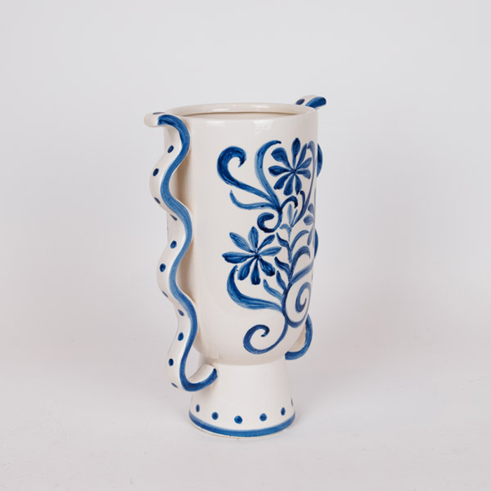 ESTHETI home Bazo Keramiko me Louloudia Ble/Lefko 22.5x14x31cm 819-00371