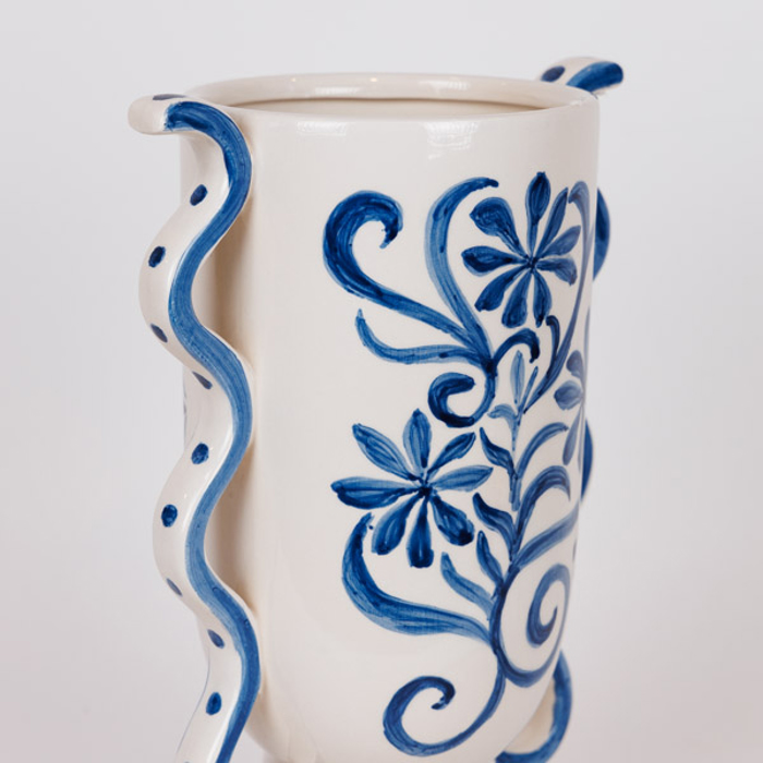 ESTHETI home Bazo Keramiko me Louloudia Ble/Lefko 22.5x14x31cm 819-00371