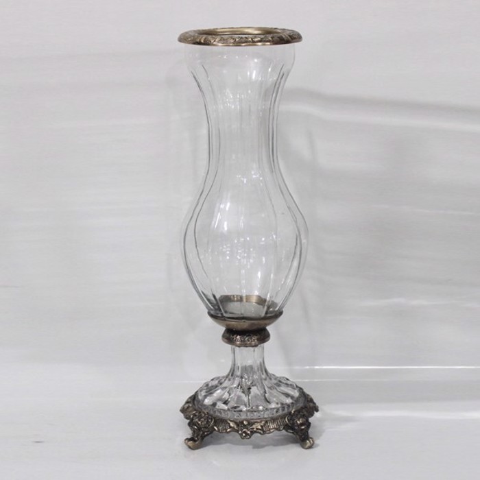 ESTHETI home Bazo Gyalino me Metallikes Leptomereies Antike Xruso/Diafano F13x36cm 819-00415