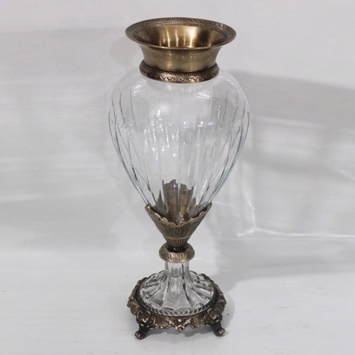 ESTHETI home Bazo Gyalino me Metallikes Leptomereies Antike Xruso/Diafano F17x38cm 819-00416
