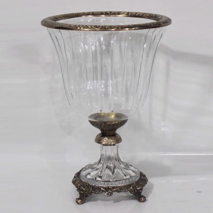 ESTHETI home Fontaniera Gyalini me Metallikes Leptomereies Antike Xrusi/Diafani 19x19x27cm 819-00417