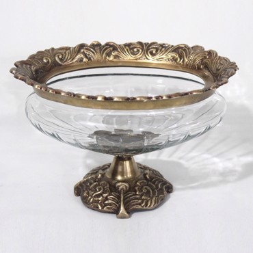 ESTHETI home Τουρτιέρα Γυάλινη με Μεταλλικές Λεπτομέρειες Αντικέ Χρυσή/Διάφανη 26x18x17cm 819-00418