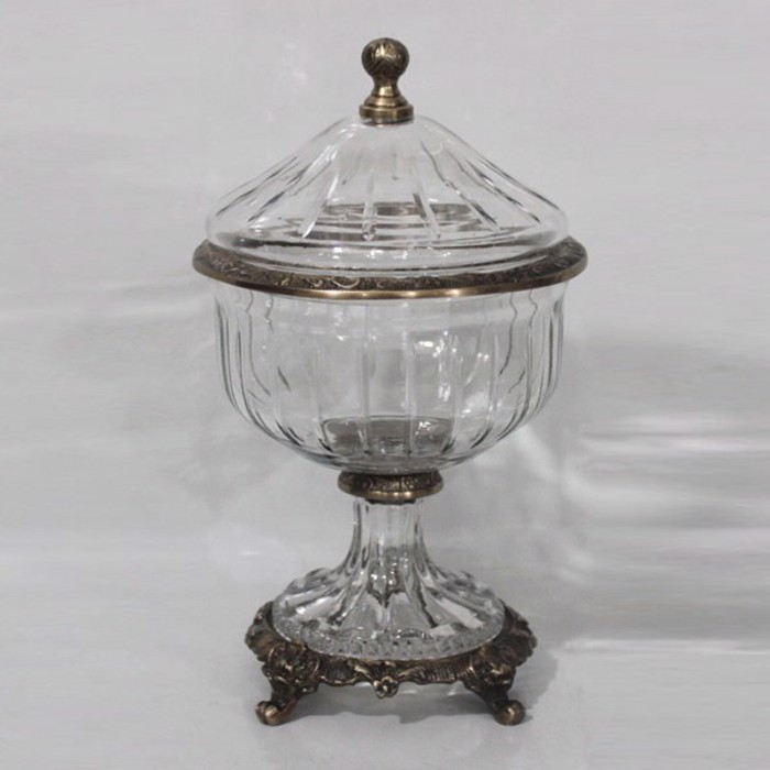 ESTHETI home Fontaniera Gyalini me Metallikes Leptomereies Antike Xrusi/Diafani 17x17x28cm 819-00419