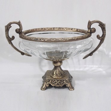 ESTHETI home Τουρτιέρα Γυάλινη με Μεταλλικές Λεπτομέρειες Αντικέ Χρυσή/Διάφανη 31x14x22cm 819-00420