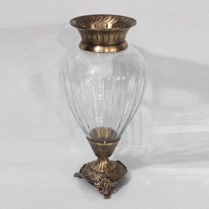 ESTHETI home Bazo Gyalino me Metallikes Leptomereies Antike Xruso/Diafano F17x33cm 819-00421