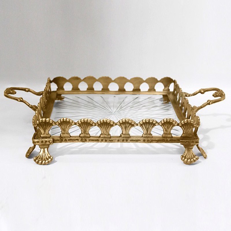 ESTHETI home Δίσκος Γυάλινος με Μεταλλικές Λεπτομέρειες