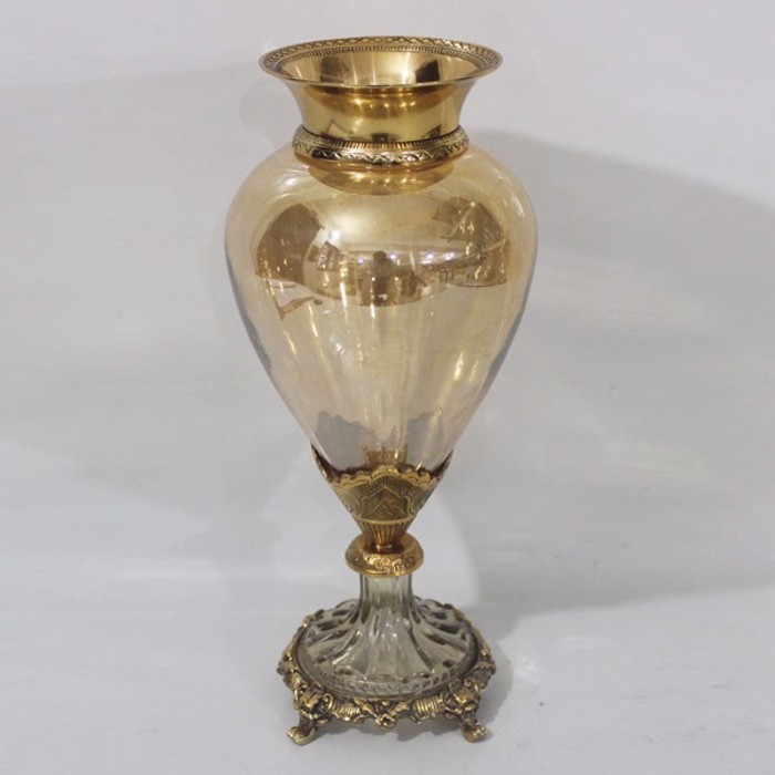 ESTHETI home Bazo Gyalino me Metallikes Leptomereies Antike Xruso/Meli F17x38cm 819-00428