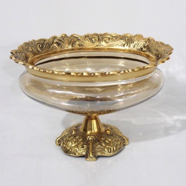 ESTHETI home Τουρτιέρα Γυάλινη με Μεταλλικές Λεπτομέρειες Αντικέ Χρυσή/Μελί 26x18x17cm 819-00430