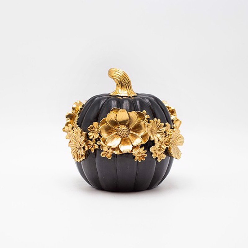 ESTHETI home Διακοσμητική Κολοκύθα με Λουλούδια Resin Μαύρη/Χρυσή 14.8x14.4x14.2cm 819-00544