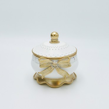 ESTHETI home Μπιζουτιέρα Αντικέ με Φιόγκο Resin Λευκό/Χρυσό Φ12.5x13.5cm 819-00559