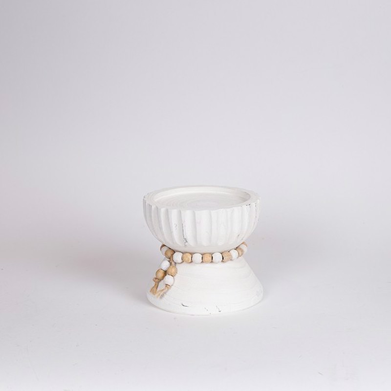 ESTHETI home Κηροπήγιο Ξύλινο Λευκό/Μπεζ Φ14.5x13cm 819