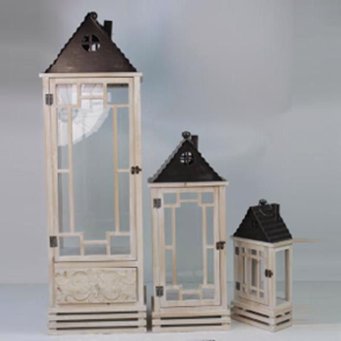 ESTHETI home Set ton 3 Fanari Xulino Lefko me Metalliki Mavri Orofi 34x26x113cm 819-00883