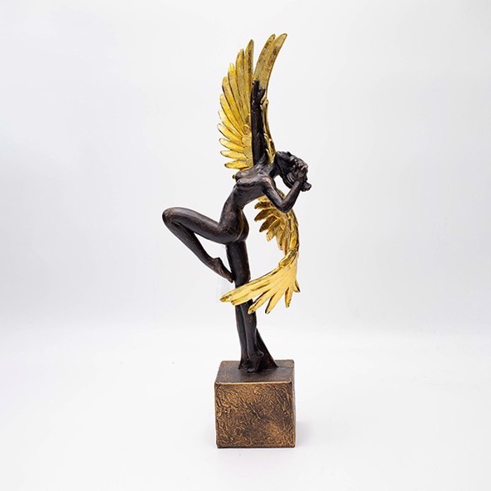 ESTHETI home Gynaika me Ftera Resin Xrusi/Mavri 13.5x7.5x37cm 819-00906