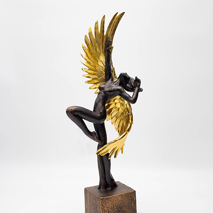 ESTHETI home Gynaika me Ftera Resin Xrusi/Mavri 13.5x7.5x37cm 819-00906