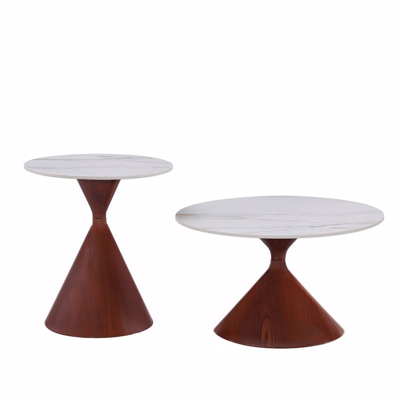 Liberta - Maison NOISETTE Σετ των 2 Coffee Table Λευκό με όψη Μαρμάρου/Καρυδί 70x70x40cm 04-1330