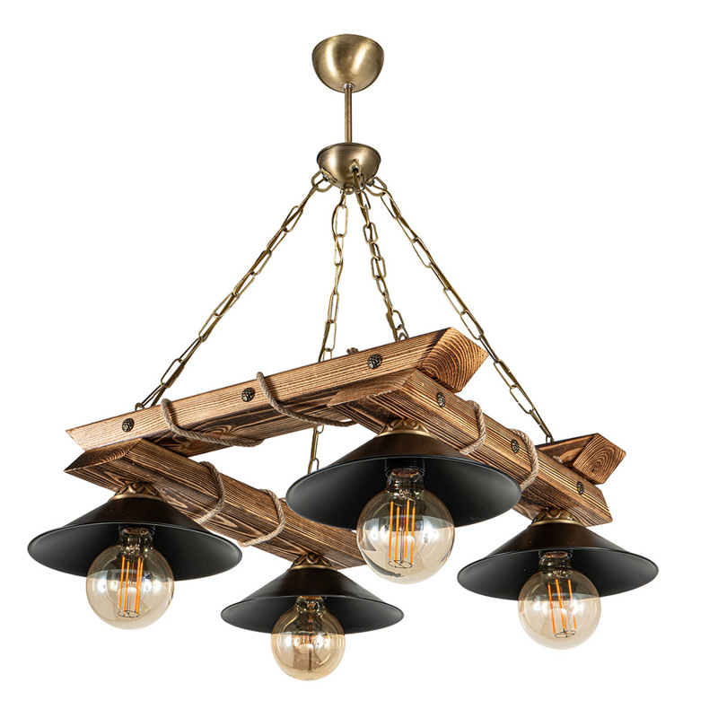 ArLight Κρεμαστό Φωτιστικό Οροφής PDT 2060-4 Τετράφωτο Μεταλλικό/Ξύλινο Μαύρο 57x57x70cm Ε27 0103456