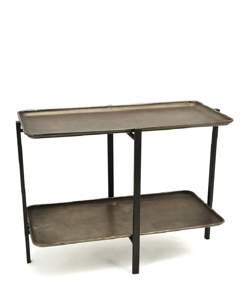 Τραπεζάκι Σαλονιού/Ραφιέρα 2 Επιπέδων Μεταλλική Μπρονζέ
