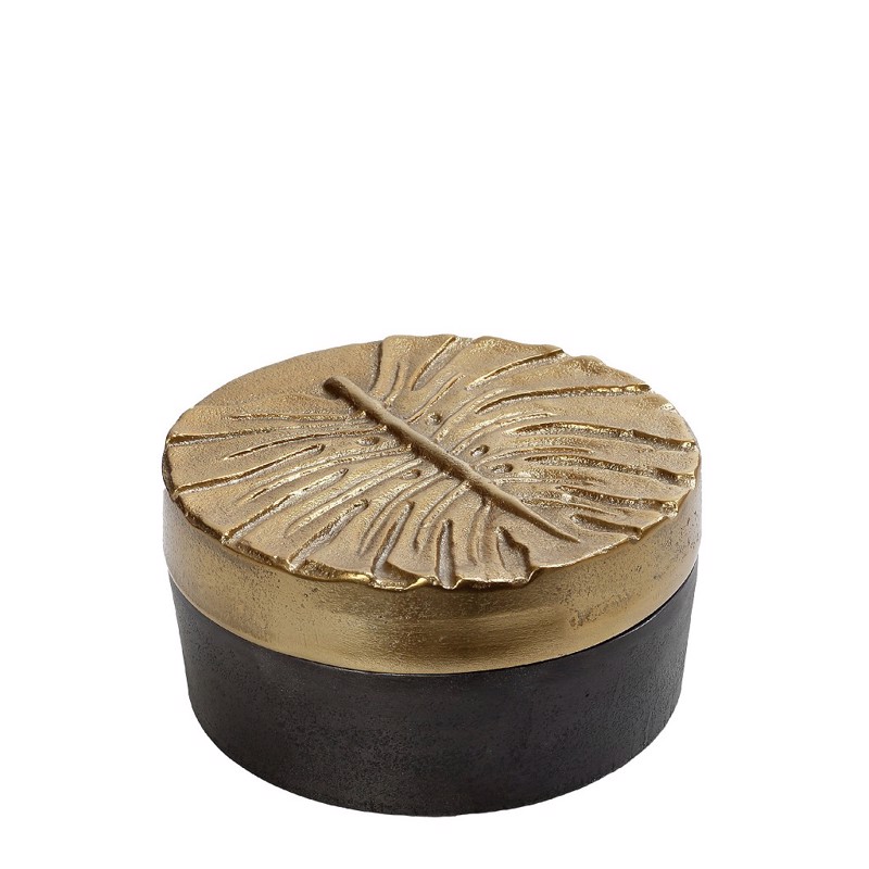 Κουτί με Καπάκι ''Φύλλο'' Αλουμινίου Γκρι/Χρυσό Στρογγυ