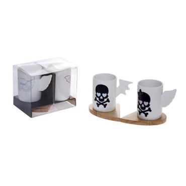 Σετ 2 Φλιτζάνια Espresso 'Scull' από Πορσελάνη Λευκά με Σουβέρ από Μπαμπού DEV106 ESPIEL