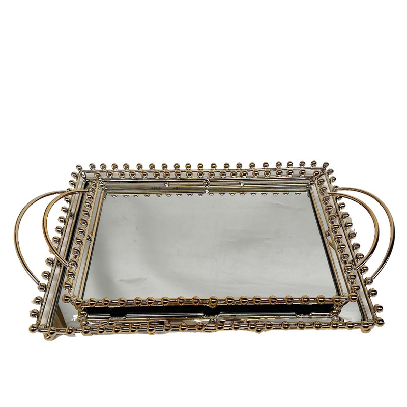 Σετ των 2 Δίσκος Μεταλλικός Χρυσός με Καθρέπτη 38x28cm 