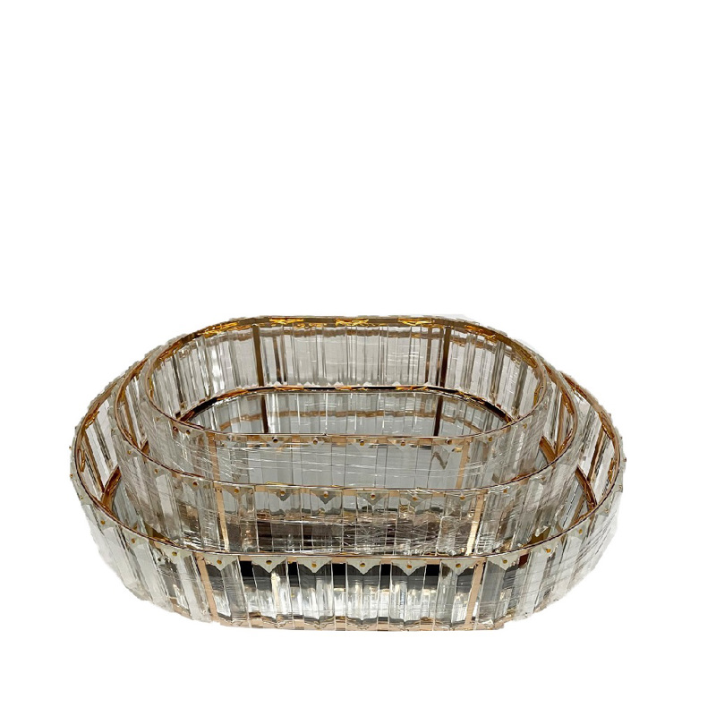 Σετ των 2 Δίσκος Οβάλ Μεταλλικός/Γυάλινος Χρυσός 30x21c