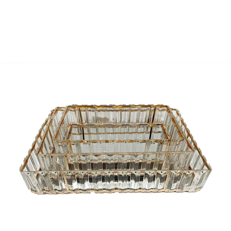 Σετ των 3 Δίσκος Μεταλλικός/Γυάλινος Χρυσός 37x24cm DWO