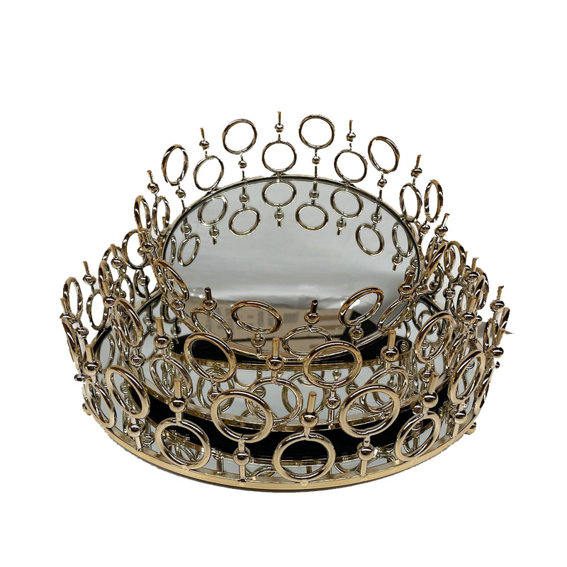 Σετ των 3 Δίσκος Μεταλλικός Χρυσός με Καθρέπτη Φ36x10cm