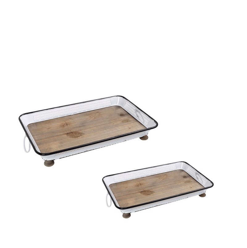 Espiel - ΣΗΜΑΝΤΙΚΟ: Σε περίπτωση διαφοράς τιμής από το κατάστημα ισχύει παντα και μόνο η τιμή του καταστήματος Σετ των 2 Δίσκος Μεταλλικός Λευκός με Ξύλινο Πάτο 47Χ31