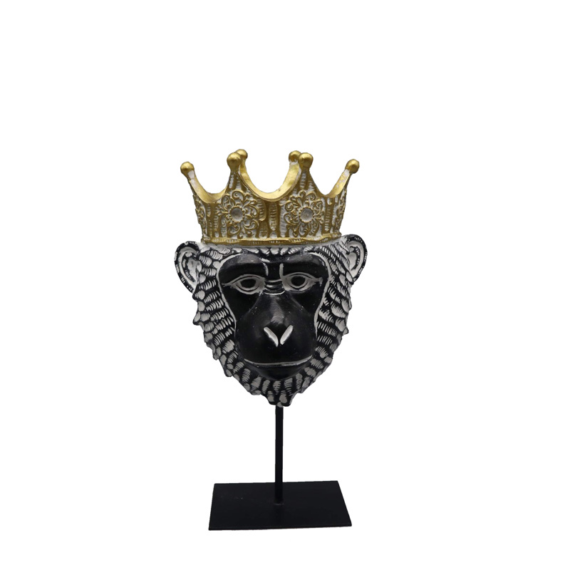 Φιγούρα Κεφάλι Πίθηκος με Χρυσό Στέμμα Πολυρεζίν Μαύρο 