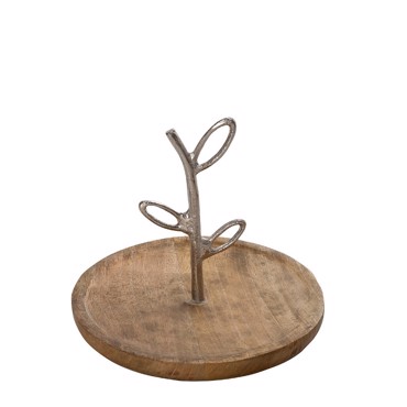 Πιατέλα Ξύλινη με Μεταλλική Λαβή Ασημί Φ20Χ17cm FRI102K2 Espiel