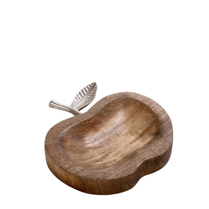 Πιατέλα Ξύλινη ''Μήλο'' με Μεταλλική Λαβή Ασημί 15X14cm FRI151K4 Espiel