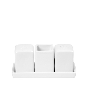 Σετ Δοχείων Πορσελάνης SIDERS για Αλάτι-Πιπέρι-Οδοντογλυφίδες με Βάση Super White 13.5x5.5x6.2cm FUK237K2 Espiel