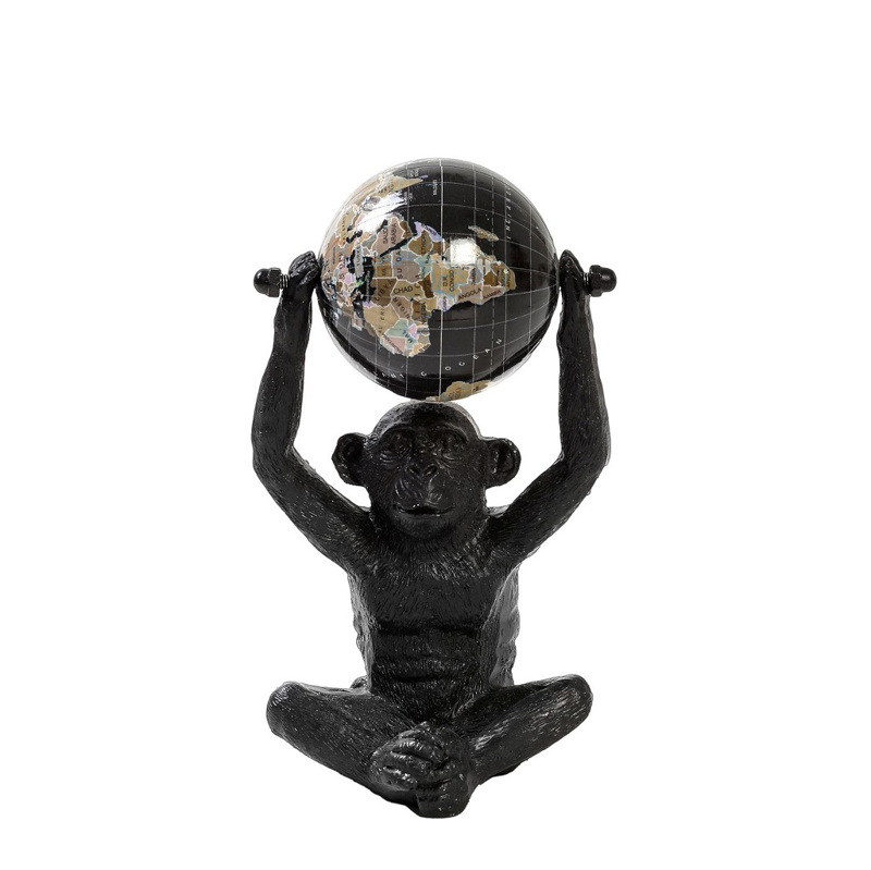 Διακοσμητικά Επιτραπέζια agiovlasitishome - ΣΗΜΑΝΤΙΚΟ: Σε περίπτωση διαφοράς τιμής από το κατάστημα ισχύει παντα και μόνο η τιμή του καταστήματος Φιγούρα Μαϊμού Resin Μαύρη με Υδρόγειο Σφαίρα 9x6x15.6c