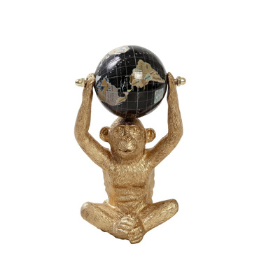 Φιγούρα Μαϊμού Χρυσή Resin με Υδρόγειο Σφαίρα Μαύρη 9x6x15.6cm GOR109K4 Espiel