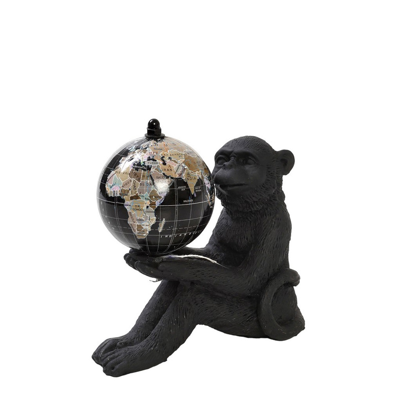 Διακοσμητικά Επιτραπέζια agiovlasitishome - ΣΗΜΑΝΤΙΚΟ: Σε περίπτωση διαφοράς τιμής από το κατάστημα ισχύει παντα και μόνο η τιμή του καταστήματος Φιγούρα Μαϊμού με Υδρόγειο Σφαίρα Resin Μαύρη 13x9x16cm