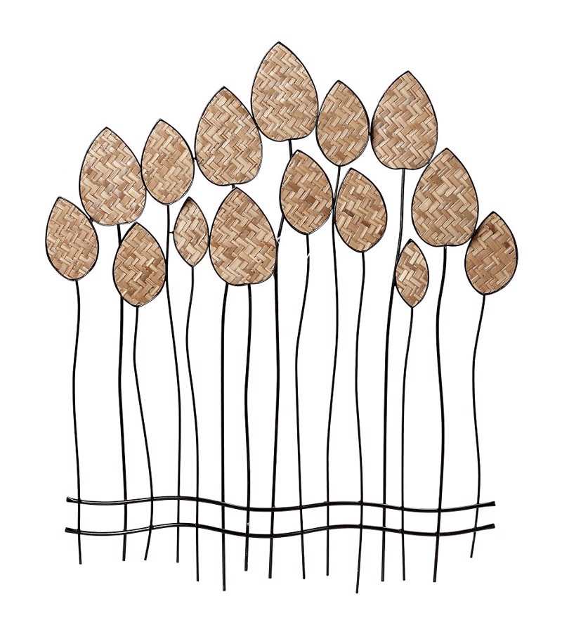 agiovlasitishome Διακοσμητικά τοίχου - ΣΗΜΑΝΤΙΚΟ: Σε περίπτωση διαφοράς τιμής από το κατάστημα ισχύει παντα και μόνο η τιμή του καταστήματος Διακοσμητικό Τοίχου Μεταλλικό Μπεζ με Φύλλα από Ψάθα 66