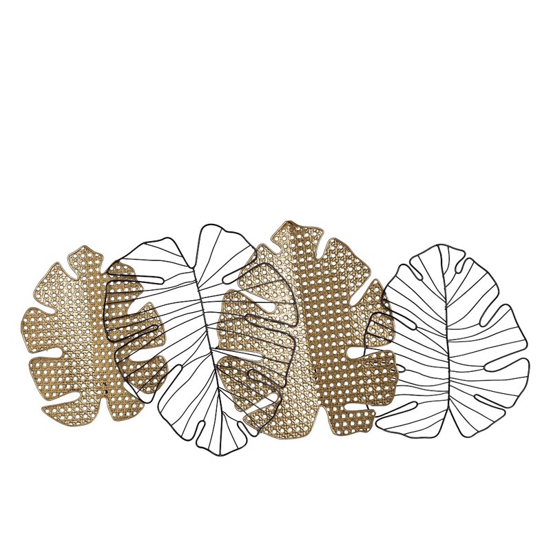 Espiel - ΣΗΜΑΝΤΙΚΟ: Σε περίπτωση διαφοράς τιμής από το κατάστημα ισχύει παντα και μόνο η τιμή του καταστήματος Διακοσμητικό Τοίχου Μεταλλικό Μαύρο/Χρυσό 'Φύλλα' 46X10