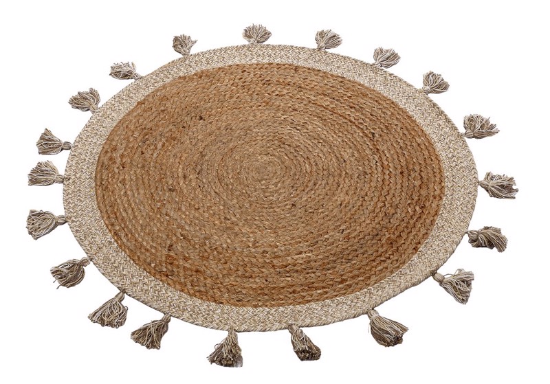 Χαλί Στρογγυλό από Seagrass Φυσικό με Κρόσσια Φ90x1cm K