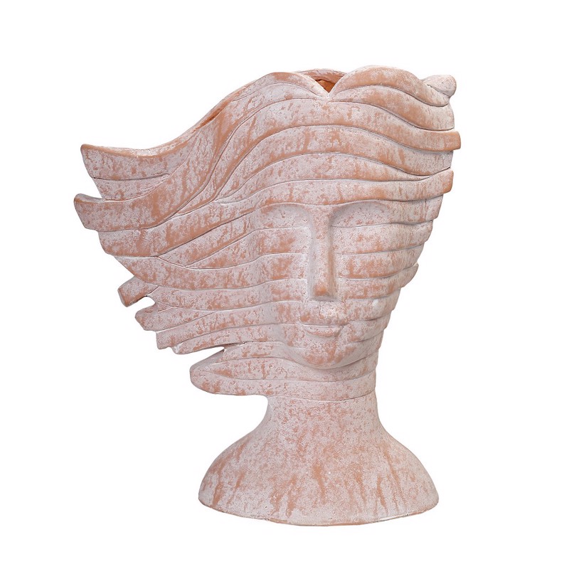 Γλάστρες - Ζαρντινιέρες agiovlasitishome - ΣΗΜΑΝΤΙΚΟ: Σε περίπτωση διαφοράς τιμής από το κατάστημα ισχύει παντα και μόνο η τιμή του καταστήματος Κασπώ Φιγούρα Γυναικείο Πρόσωπο Σομόν 35x19x41cm KUN309