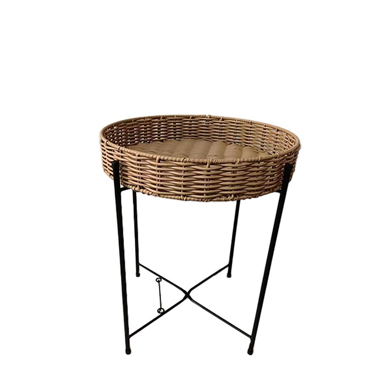 Έπιπλα σαλονιού agiovlasitishome - ΣΗΜΑΝΤΙΚΟ: Σε περίπτωση διαφοράς τιμής από το κατάστημα ισχύει παντα και μόνο η τιμή του καταστήματος Τραπεζάκι Ψάθινο Μπεζ Στρογγυλό με Μεταλλικά Πόδια Φ42x